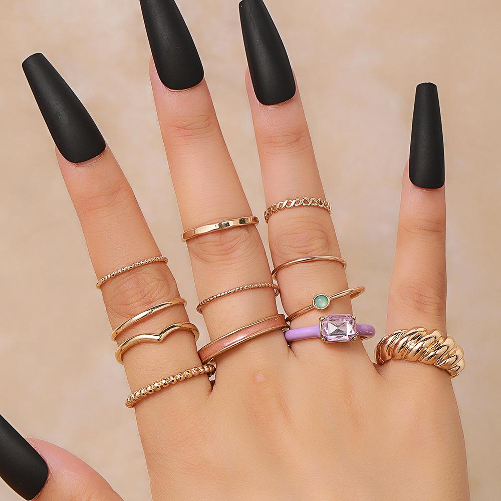 Gold Aisu Ring Joint Ring Set ins Cold Wind 11-piece Alloy Diamond Twist Ring