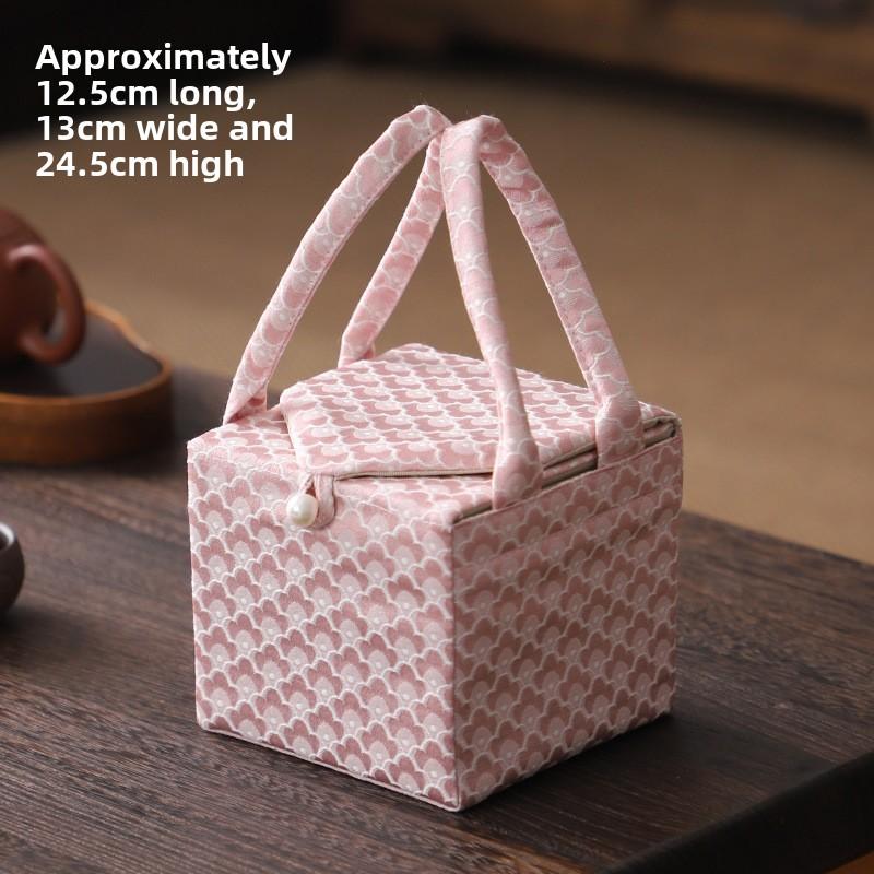 

Portable Outdoor Travel Tea Set Stylish Storage Bags Business Gift Vintage Tea Can Packaging Woven Cloth Bag with Handle and Lid рожевий