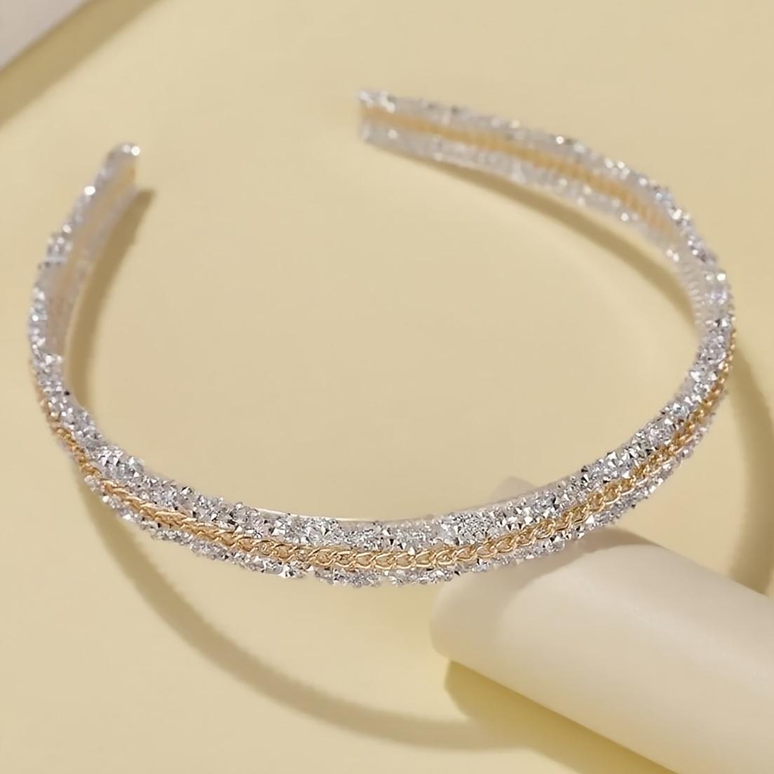 

1pc Sparkling Rhinestone Chain Headband, Birthday Party Elegant Classic белый