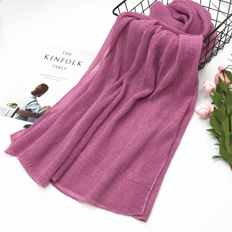 90X180Cm Muslim Women Plain Soft Cotton Crumpled Jersey Hijab Fashion Ramadan Breathable Ladies High Quality Turban Scarf Shawl