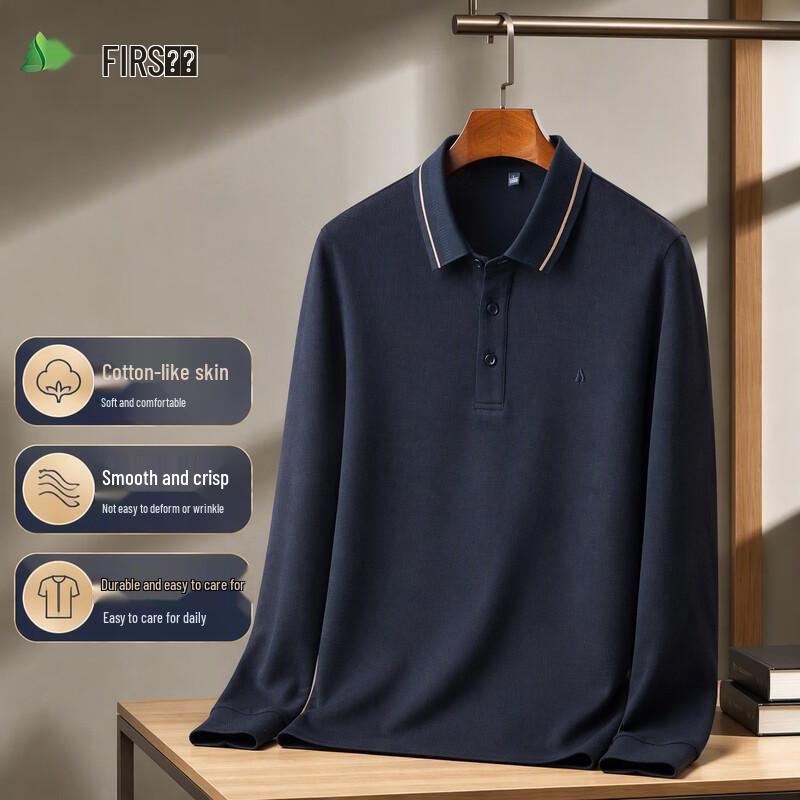 FIRS Men's Cotton-Silk Blend Long Sleeve Business Casual Polo Shirt