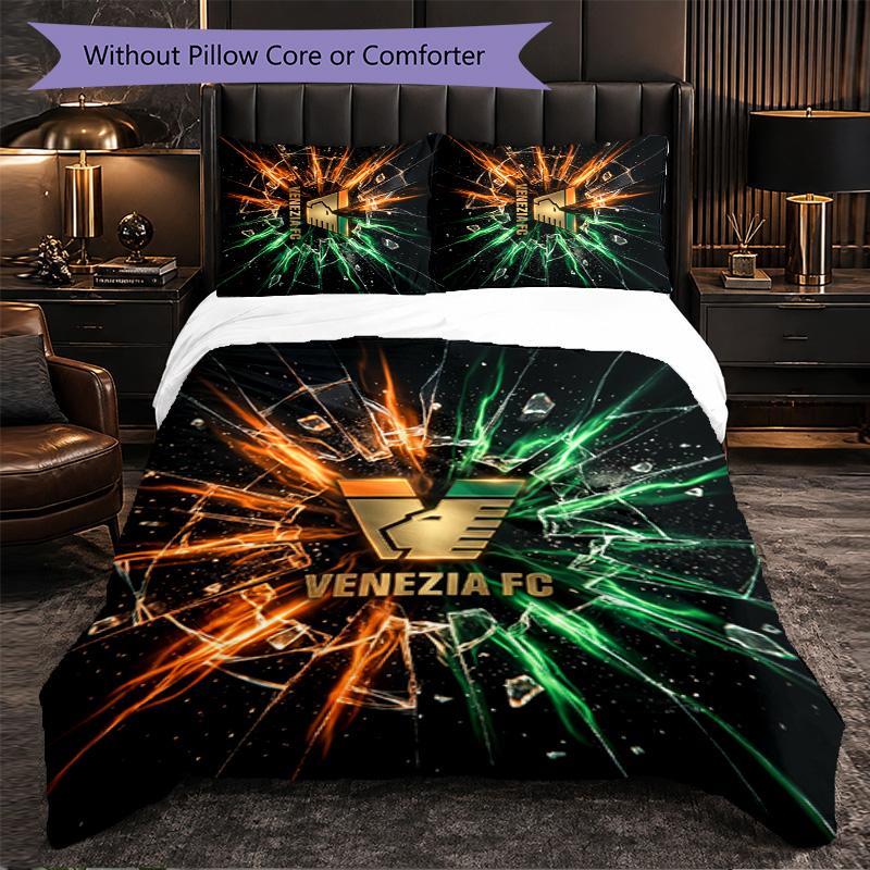 Venezia FC Football 3 Piece Bedding Set Soft Duvet Cover Set with Pillowcases Printed Bedroom Decor Set for Home
