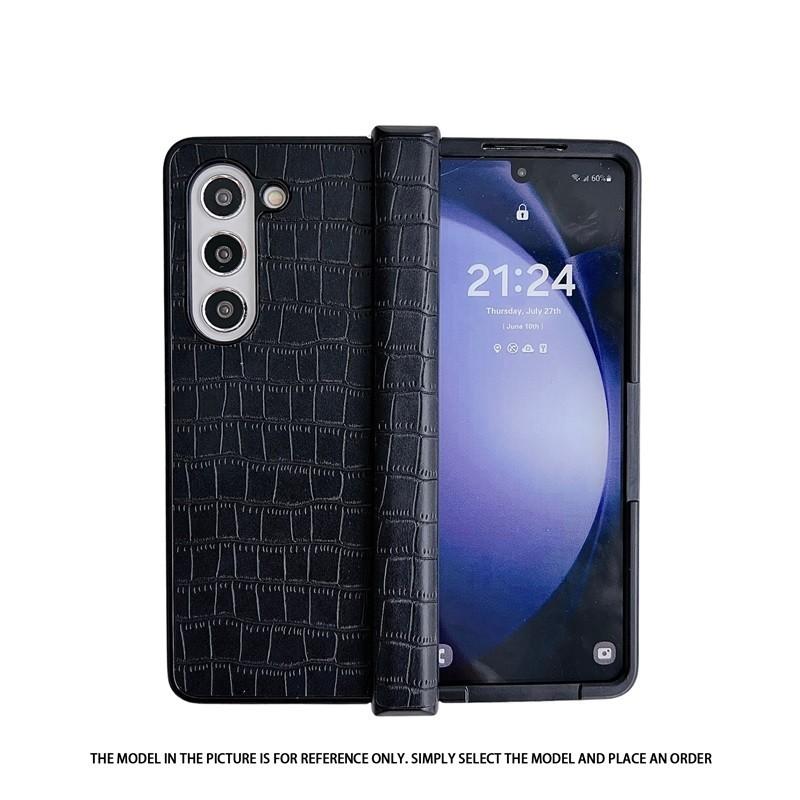 Leather Crocodile Pattern Texture Flip Case For Samsung Galaxy Z Fold6 Fold5 Fold4 Fold3 Hinge Style Back Cover Anti Drop Protector Shell