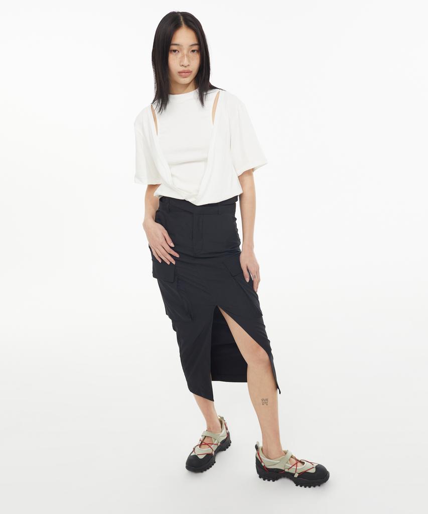 Kyo Cross Belt Slick Maxi Cargo Skirt Black