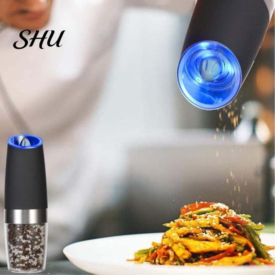 Portable Electric Spice Grinder Gravity Pepper Stainless Steel Mill Battery Powered Automatic One Hand Operated Sea Salt Food Bottle Large Capacity
