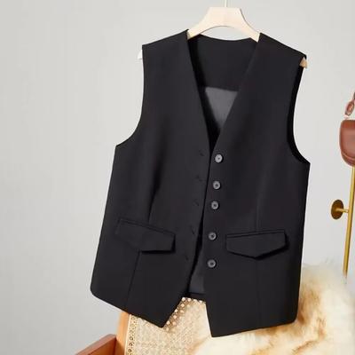 Women Suit Vest Elegant Women's V Neck Business Vest Sleeveless Waistcoat for Office Solid Color Single-breasted