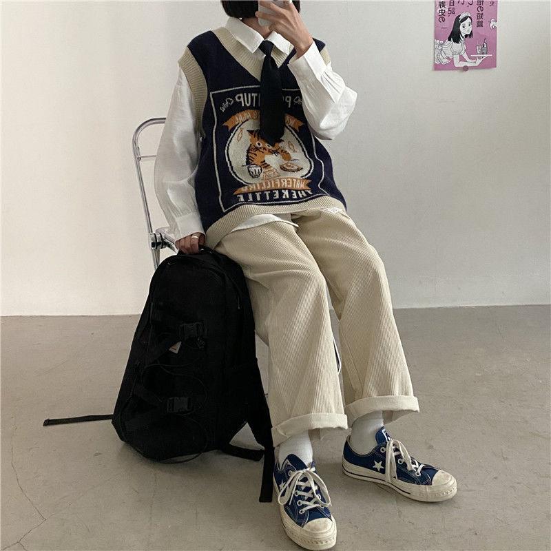 Sweater Vest Women Kawaii Cat Waistcoat Streetwear Knitting Chic Fashion College All-match Harajuku Y2k Vests