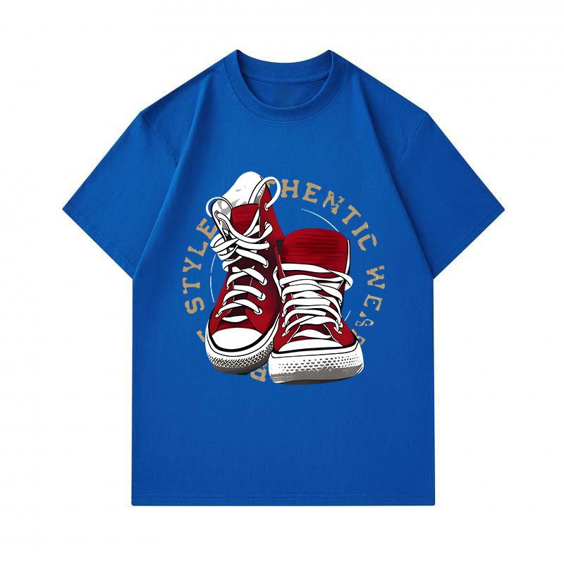 Men's 100% Cotton Crew Neck Short Sleeve T-Shirt, Retro Red Canvas Sneaker Printed Casual Comfortable Tee, Stylish Authentic Streetwear Daily Fashion
