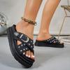 Fashion 2025 New Fashion Rivets Platform Sandals Women Blue Cross Strap Thick Sole Slippers Woman Plus Size Metal Buckle Summer Slides