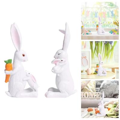 Ornement Statuette Lapin de Pâques Mignon Sculpture à la Main Résine Ornement Lapin en Résine Artisanat Dessin Animé Décoration de Pâques Décoration de Maison