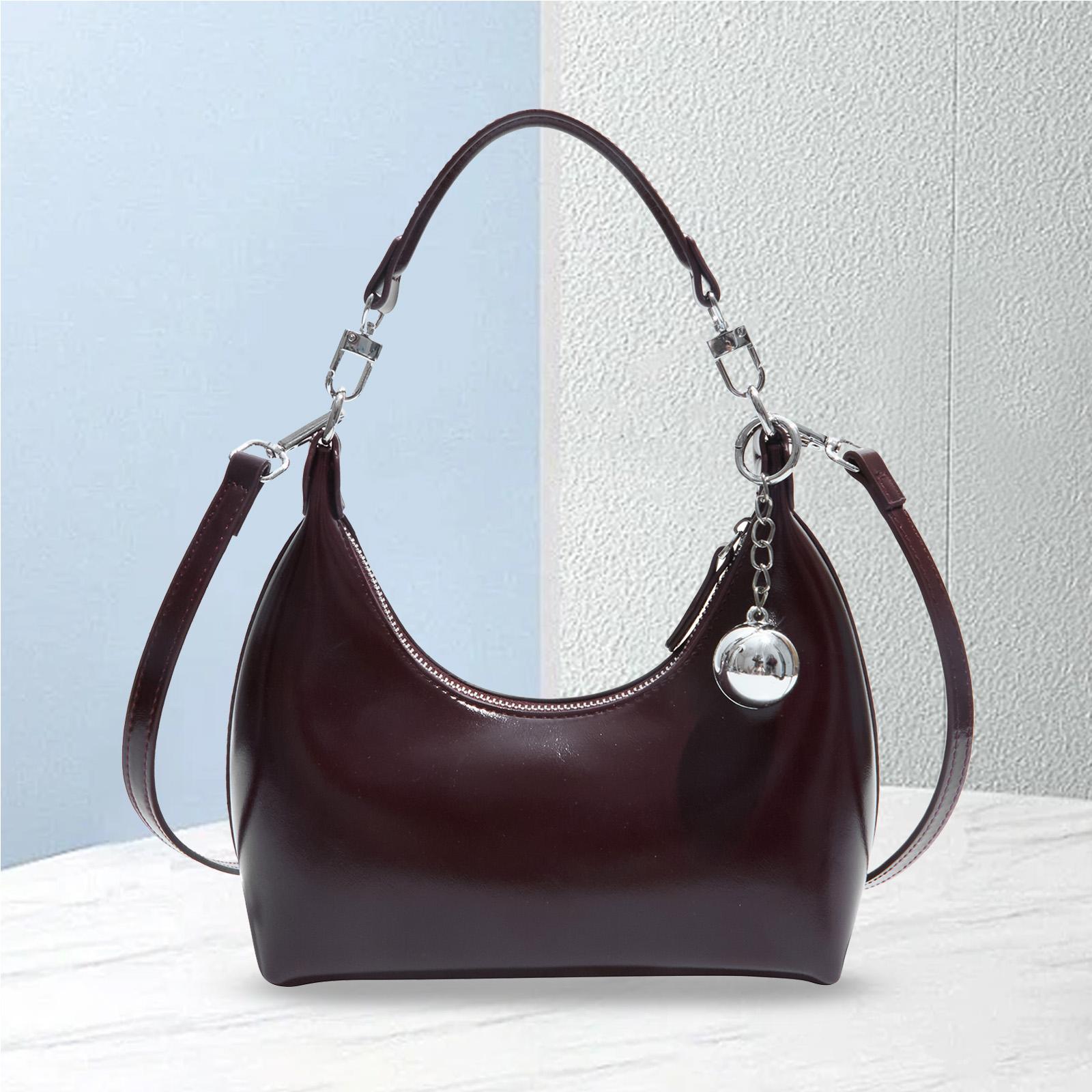 Crescent Handbag PU Leather Hobo Bag Trendy Crossbody Bag with Zipper Underarm Bag for Women Travel Work