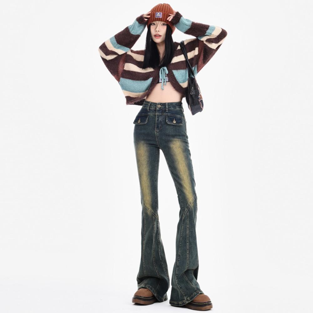 American retro sexy babes horseshoe high waist elastic versatile micro-pull slim casual jeans ins tide