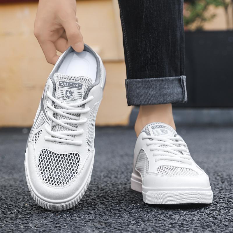 Oversized men's canvas shoes mesh half tray shoes summer sports and leisure fashionable hollow breathable sandals lazy slippers