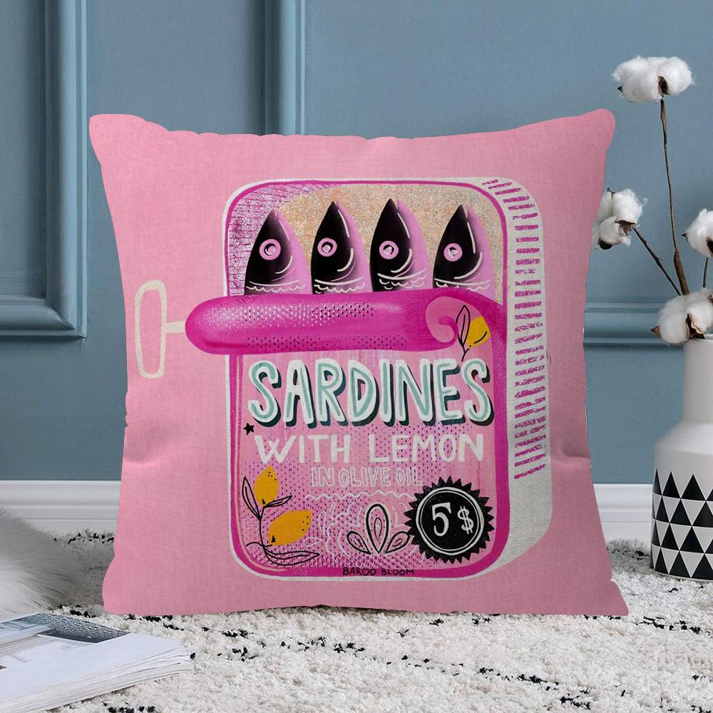 Sardines Pillow Covers Cartoon Sofa Decorative Home Doublesided Printing Short Plush Cute Cushion Cover