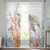 Turtle Coral Fish Starfish Crab Tulle Window Curtains for Bedroom Luxury Home Decor Drapes in Living Room Chiffon Panels
