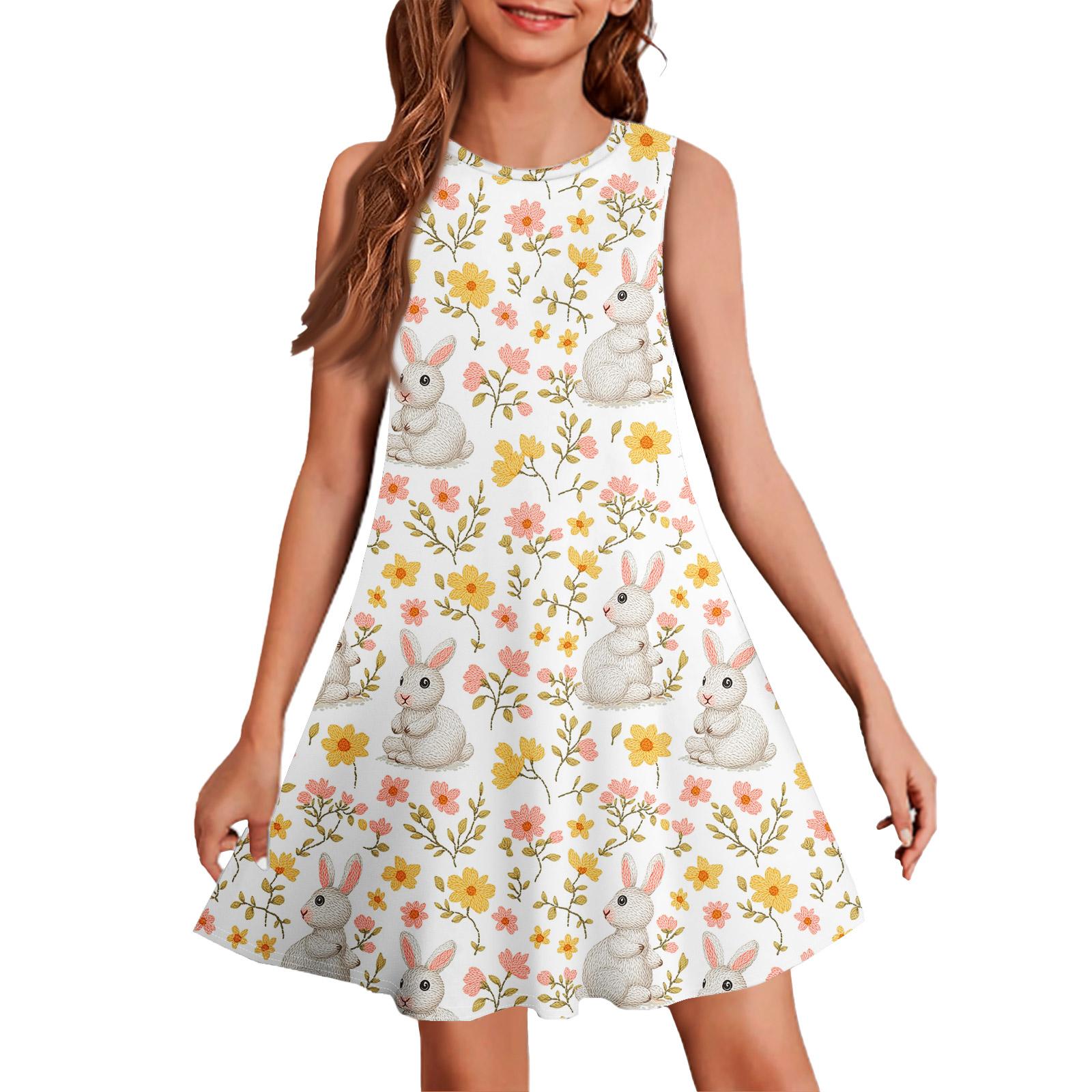 

Girl Summer Dress Sleeveless Printed Color Casual Dress 140 жовтий