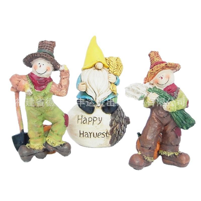 New Thanksgiving Dwarfs Scarecrow Resin Crafts Ornaments, Elf Miniature Landscape Decorations