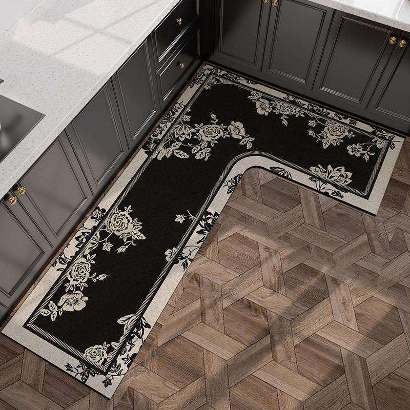 French Medieval Style Kitchen Floor Mat Non-slip and Oil-proof, Scrubbable Leave-in Special Foot Mat L-shaped Whole Floor with Diatom Mud Carpet