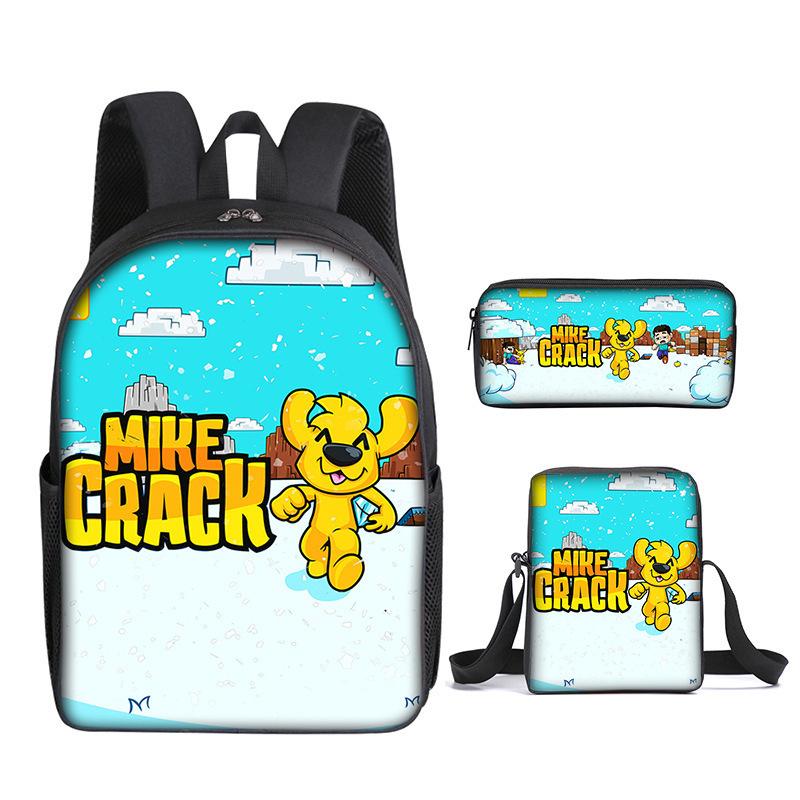 Mikecrack Rucksack Grund- und Sekundarschule Schultasche Bedruckter Rucksack Umhängetasche Federmäppchen Dreiteiliges Set