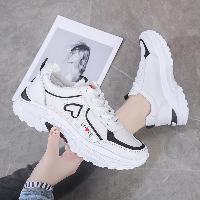 Women's 2022 Spring Leather Trend Thick-Soled White Dad Sneakers