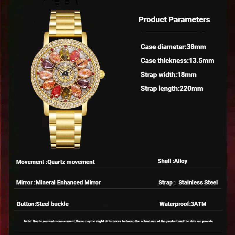 Fashion Rotatable Dial Women's Watch Colorful Rhinestone Diamond Stylish Casual Elegant Lady Watches Waterproof Wristwatch