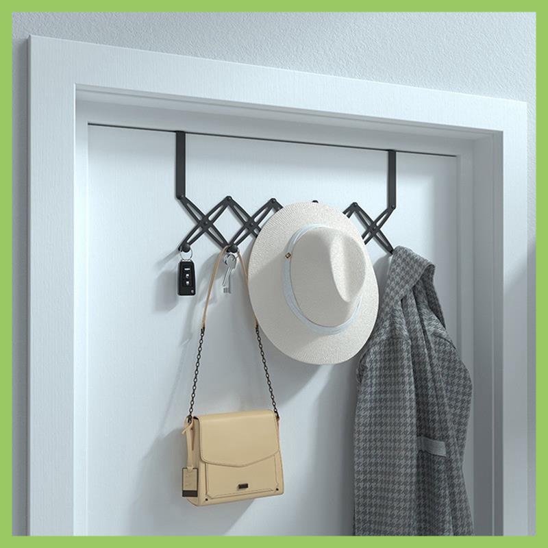 Over The Door Hooks Retractable Stainless Steel Over The Door Hanger Expandable Towel Coat Rack Hanging Four Hooks 1 PCS
