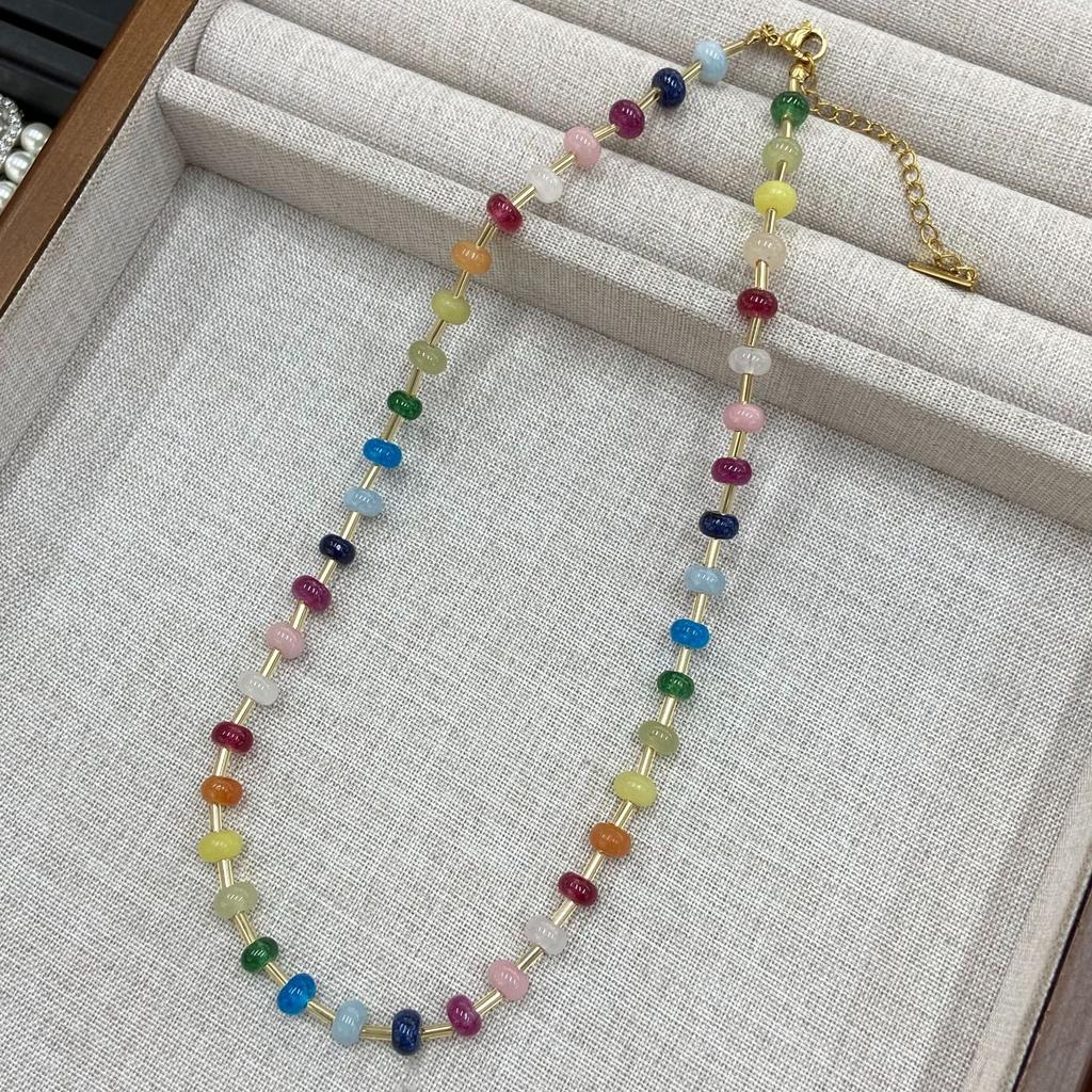 Color Dopamine Natural Stone Beaded Necklace Women'S Niche Design Sense Collarbone Chain High Sense Foreign Gas Accessories