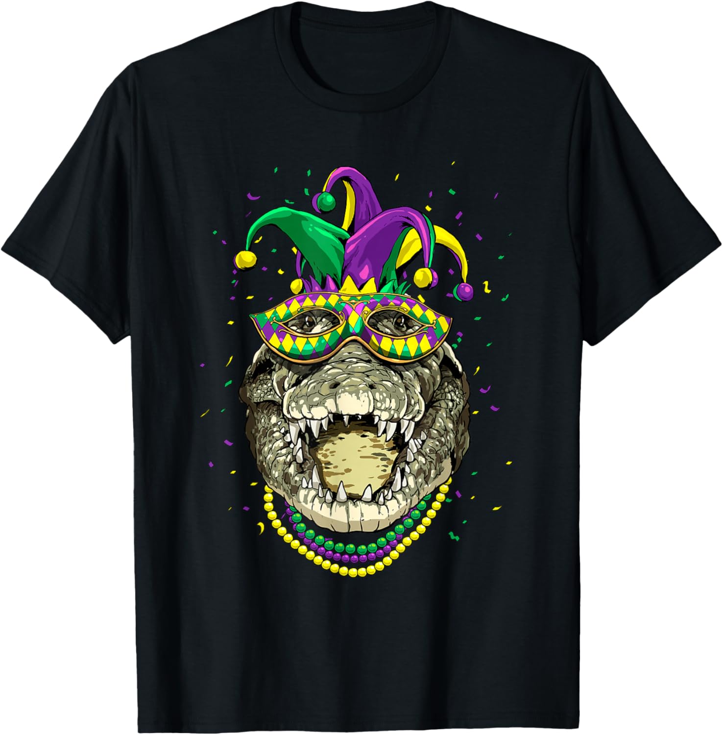 Alligator Mardi Gras  Hat Beads Graphic Men Cotton Casual Short Sleeve T-Shirt 4XL