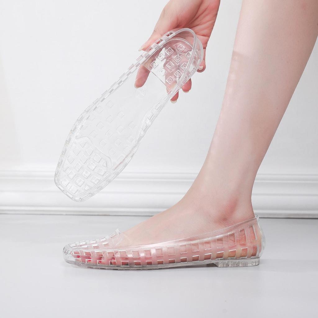 Korean-Style Square Toe Low-Cut Transparent Slip-On Women's Sandals