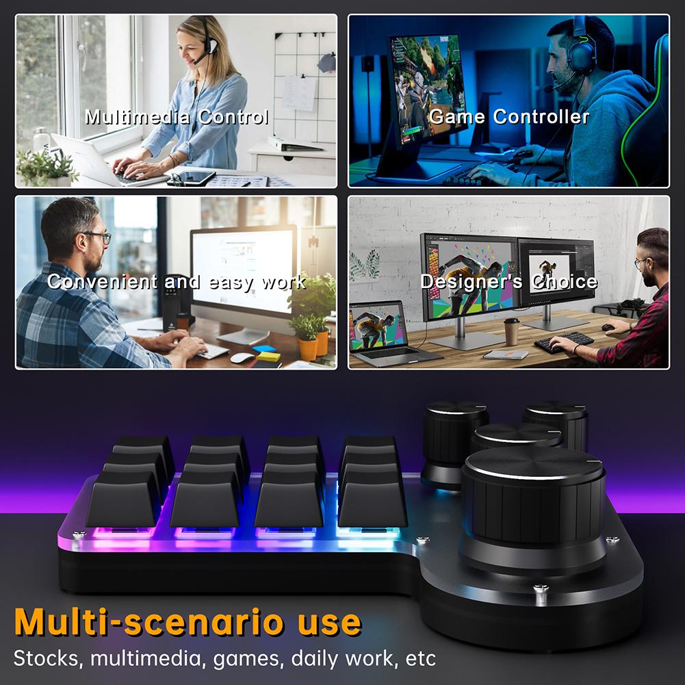 12 Keys 3/4 Knobs Bluetooth Keyboard RGB Copy Paste Photoshop Mini Gaming Keypad Hot-swap Mechanical Gaming Keyboard Red Switch