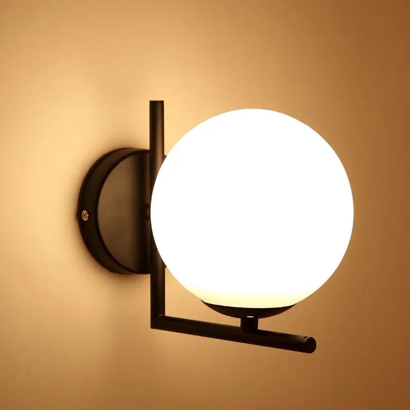 Ball Shaped Wall Sconce Modern Glass Globe Shade for Interior of Bedroom Stairs Office Interior Glass Wall Lamp for Decor