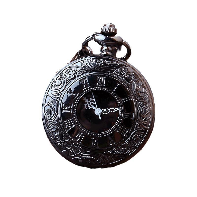 Large Black Decorative Romagna Double Display Pocket Watch Retro Necklace Men'S Alloy Pocket Watch