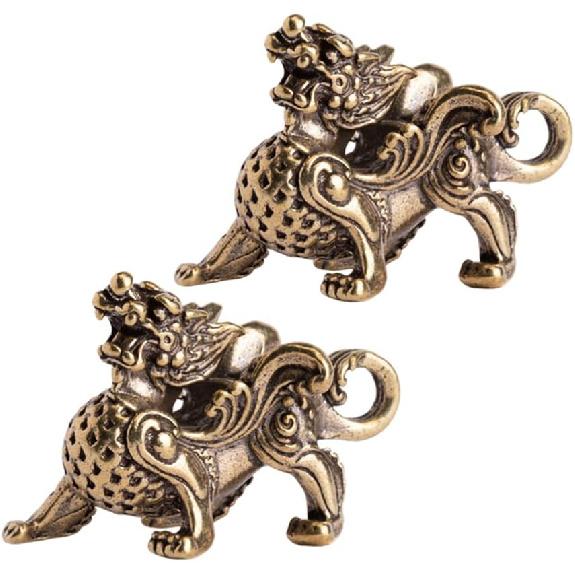 WINOMO 2pcs Feng Shui Pixiu Statue Brass Prosperity Figurine Animal Wealth Decor for Home Office Attract Money Good Luck Sculpture Decoration