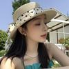 Women's French Sweet Polka Dot Ribbon Tied Sun Straw Hat Beach Vacation Style Photo Ambience Flat Top Sun Hat