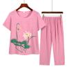 Women Summer Short Sleeved Suits Flower Printing Plus Size Pajamas Nightwear