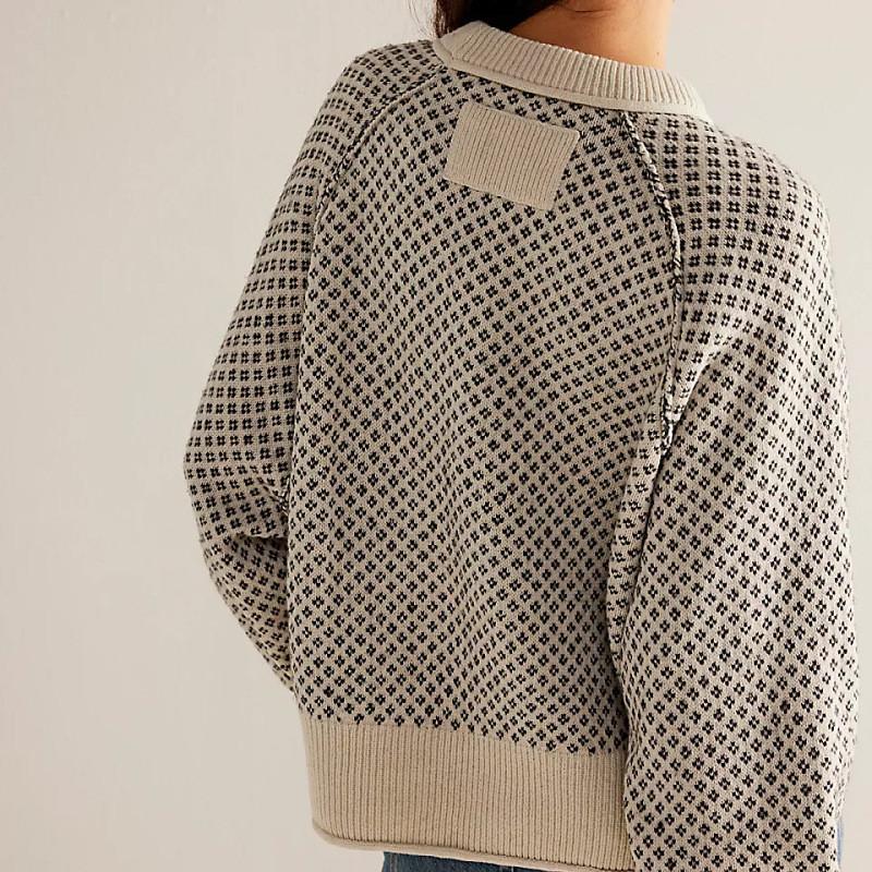 Streetwear Knit Sweater With Flannel Pattern For Women Winter Casual Long Sleeve