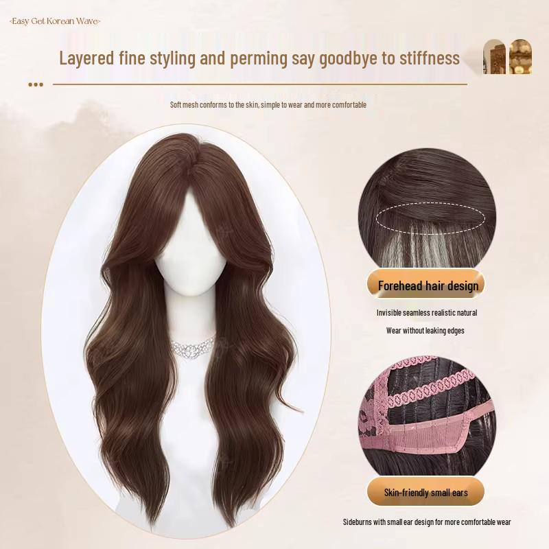 Women's Natural Long Full Cap Wig with Realistic Large Waves and Seamless Middle Part Bangs