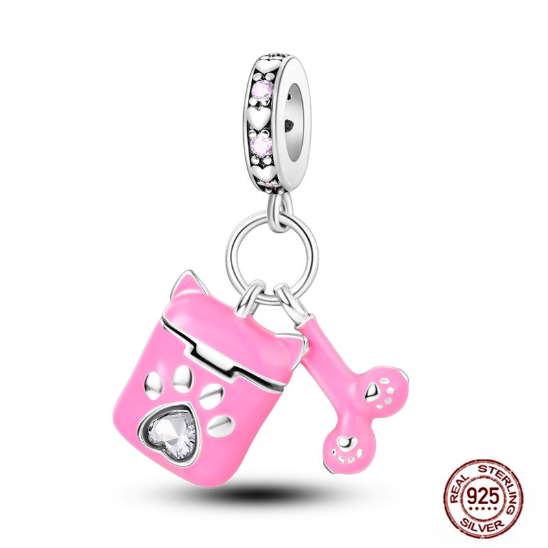 Pink Purple Series Charms Copper Murano Glass Butterfly Animal Paw Print Clasp Charm Beads Fit Original Bracelet Diy Jewelry