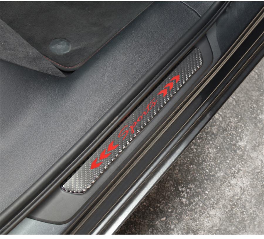 4Pcs 58cm + 25.5cm Real Carbon Fiber Car Door Welcome Plate Sill Scuff Cover Panel Sticker