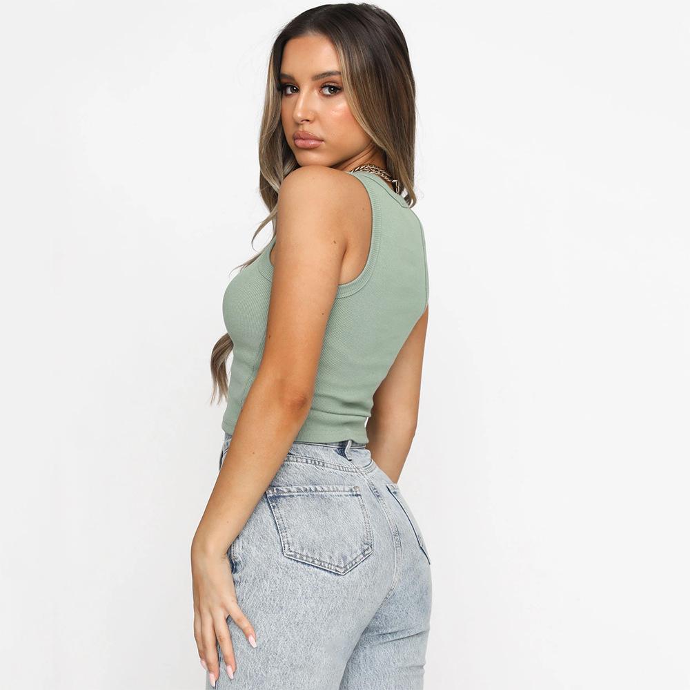 Maglietta basic sexy da donna senza maniche in maglia estiva Maglietta bianca con spalle scoperte a costine Canotta nera Streetware Camis Femme Skinny