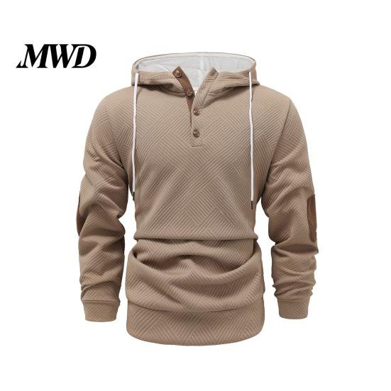 Autumn Men Casual Hoodie Jacquard Long Sleeve Pullover Sweatshirt Loose Hooded Fit for Sportswear Street Gym S хаки