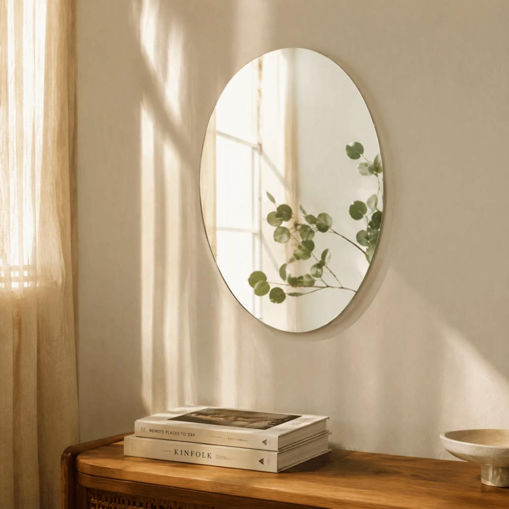 slivery Oval Vanity Mirror Lightweight Self-Adhesive Mirror Stickers Makeup Application