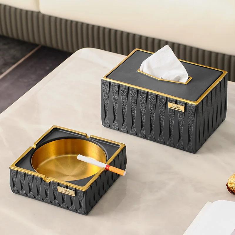 Household simple living room light luxury creative office fly ash ashtray tissue box desktop decoration storage accessories