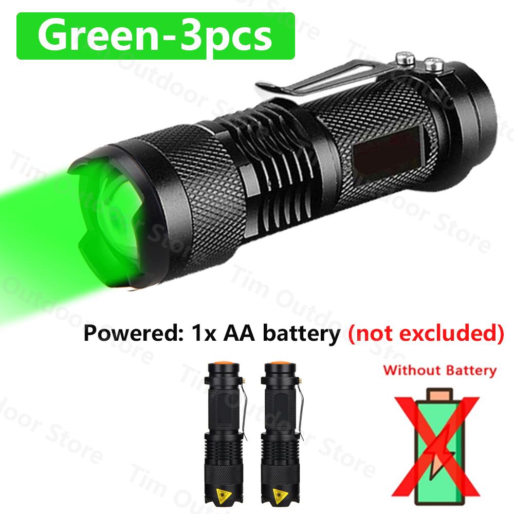 Mini LED Flashlight Green/Red Zoomable Tactical Torch Lamp Hunting Portable Torch Flash light Adjustable Flashlight for Hiking