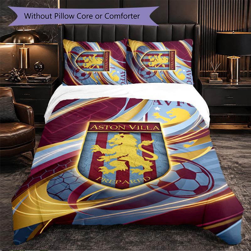 Set Biancheria da Letto Aston Villa Football 3 Pezzi Morbido Set Copripiumino con Federe Set Decorazione Camera da Letto per la Casa