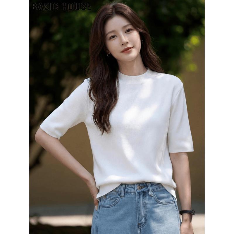 Basic House Women s Semi-High Collar Knit Top S