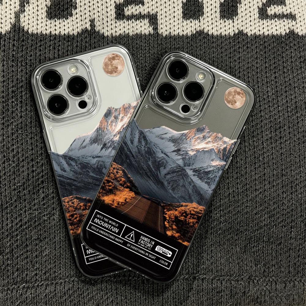 Snow Mountain Highway Scenery Ins Style Silicone Case For Iphone 14 13 12 17 16 Plus 15 11 Pro Max Trendy Aesthetic Back Cover