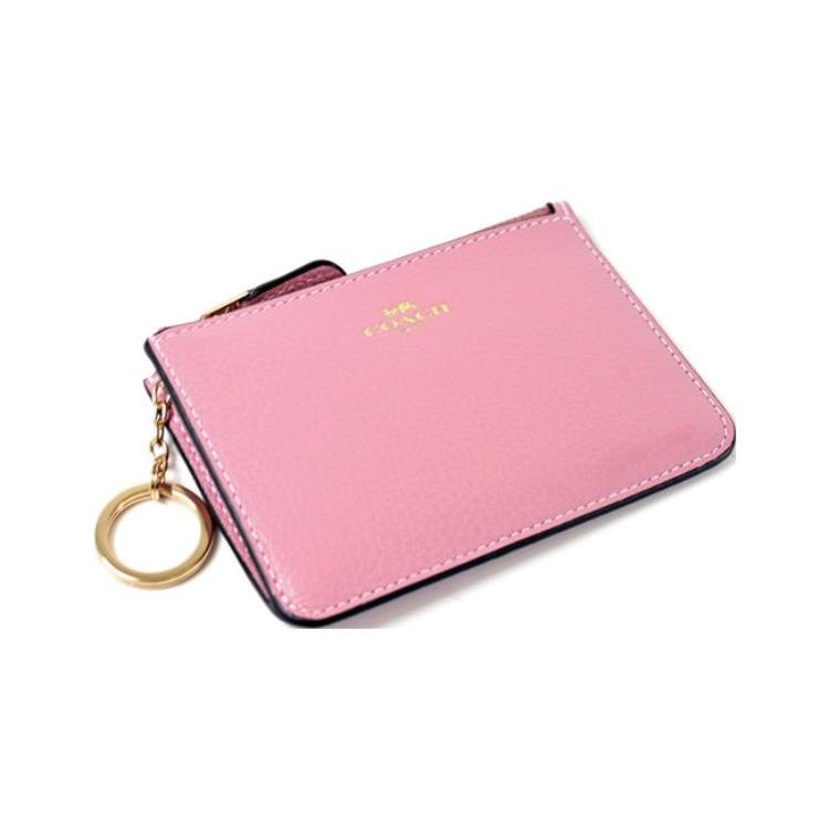 Coach Key Case 13 Solid Color Letter Logo Zipper Pebble Grain Leather Wallet Key Pouch Women Wallets Pink C7957G-IMOUS