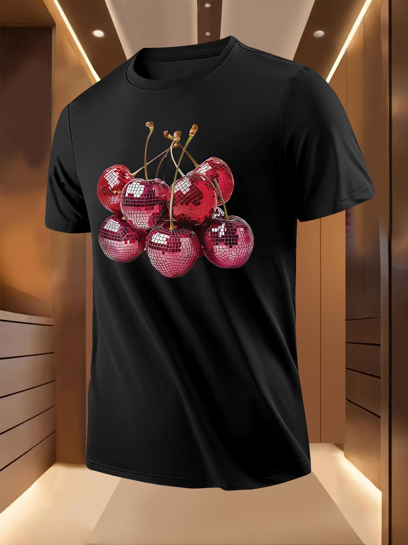 Disco Cherry Print Tshirt - Breathable Lightweight Polyester XXL