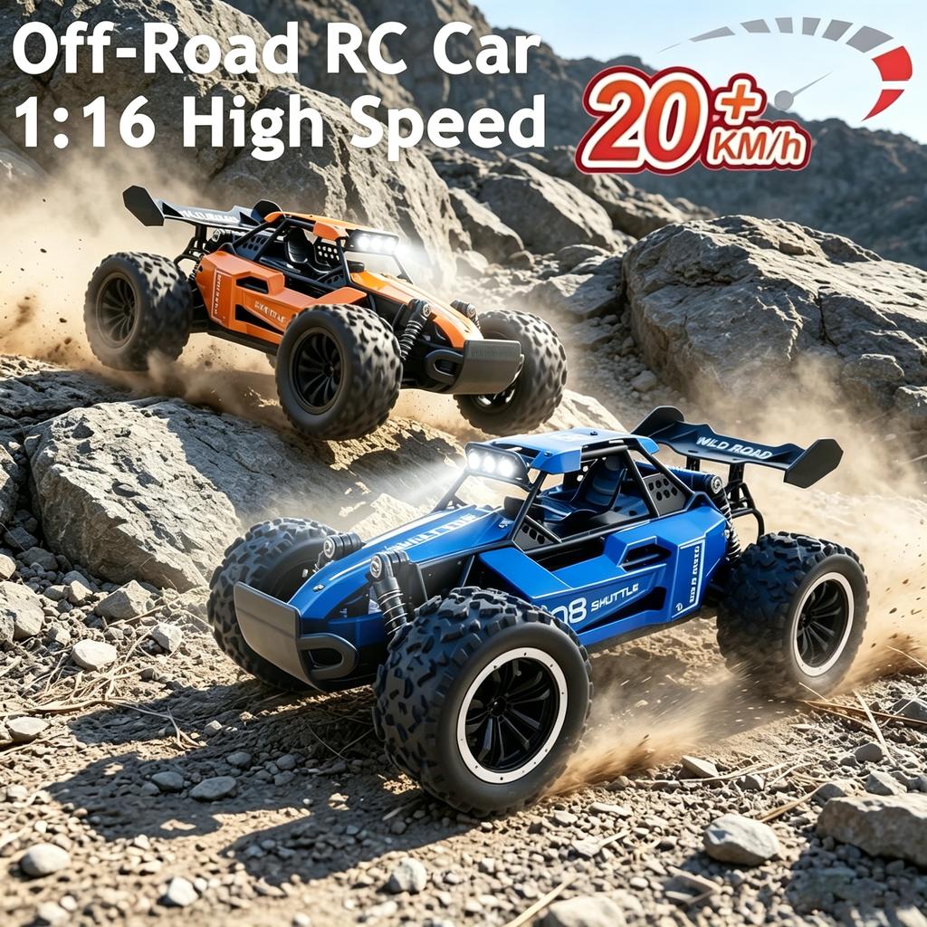 1:16 RC Car All Terrain Monster Truck LED Headlights Outdoor 2WD Off-Road Hobby RC 2.4GHz 20Km/h Remote Control Car Toy Gift Kid